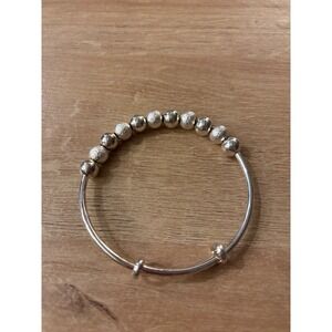 Silver stamped 990 Adjustable Bangle Bracelet Stardust Polished Beads Silver 7in